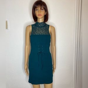 🆕 Free People High Society Teal Green Lace Up Mini Dress Women’s Size S
